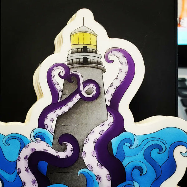 The Kraken and the Lighthouse original art Our Flag Means Death vinyl sticker