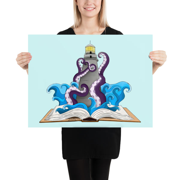 Kraken and Lighthouse Print / Poster