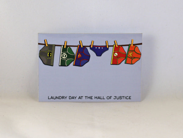 Laundry Day at the Hall of Justice magnet underwear DC fan art