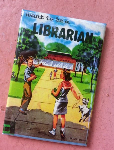 I Want to Be a Librarian vintage retro children's book cover refrigerator magnet